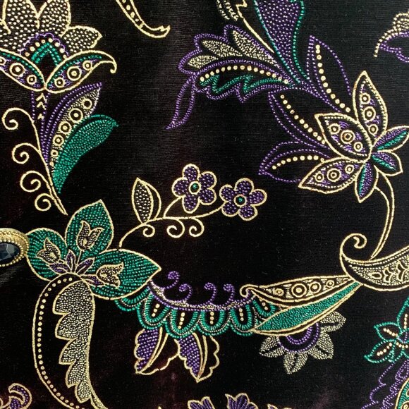 Vtg Velvet Blazer Jacket Très Paquette Byer M Black Green Gold Shoulder Pads 80s - Picture 4 of 13